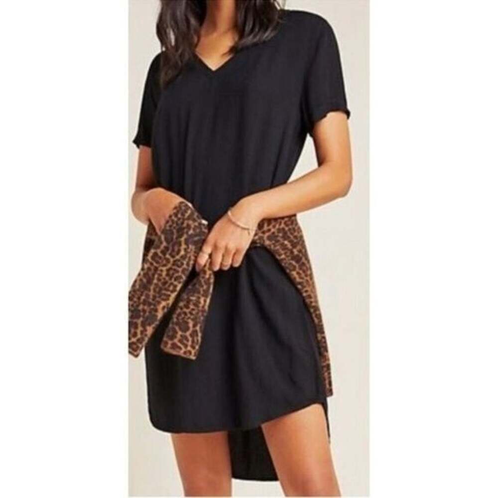 Anthropologie Cloth & Stone Black Short Sleeve V-Neck Mini Dress Size Small